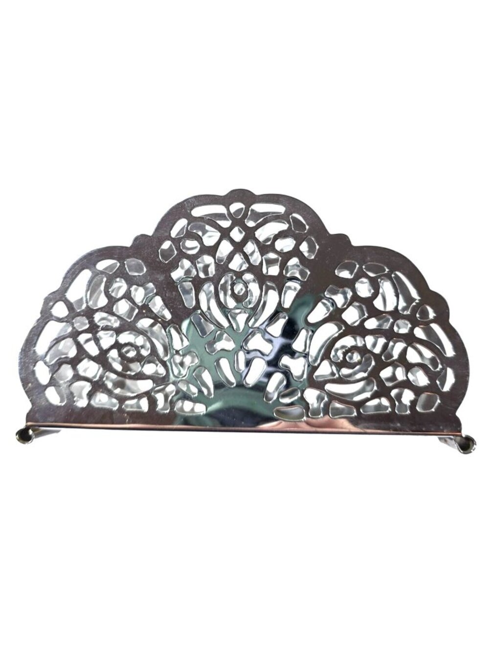 Vtg Irvinware USA Silver Tone Filigree Napkin Holder Tabletop Décor